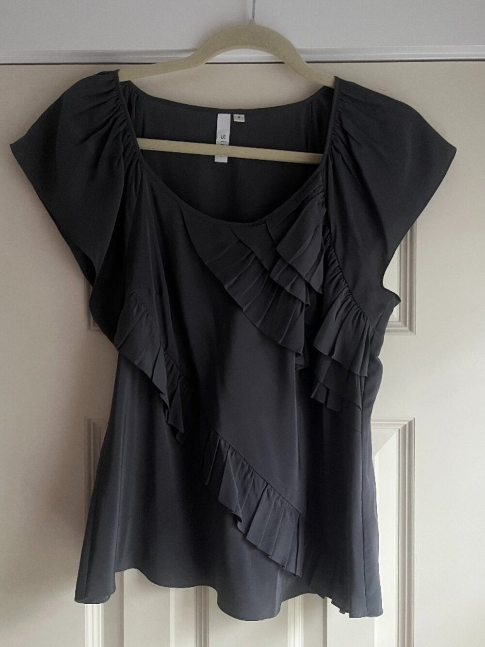 Anthropologie Sine Gray Silk Ruffle Blouse